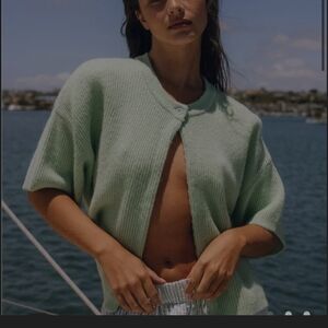 Daily Drills Sage Green One Button Short Sleeve Cardigan